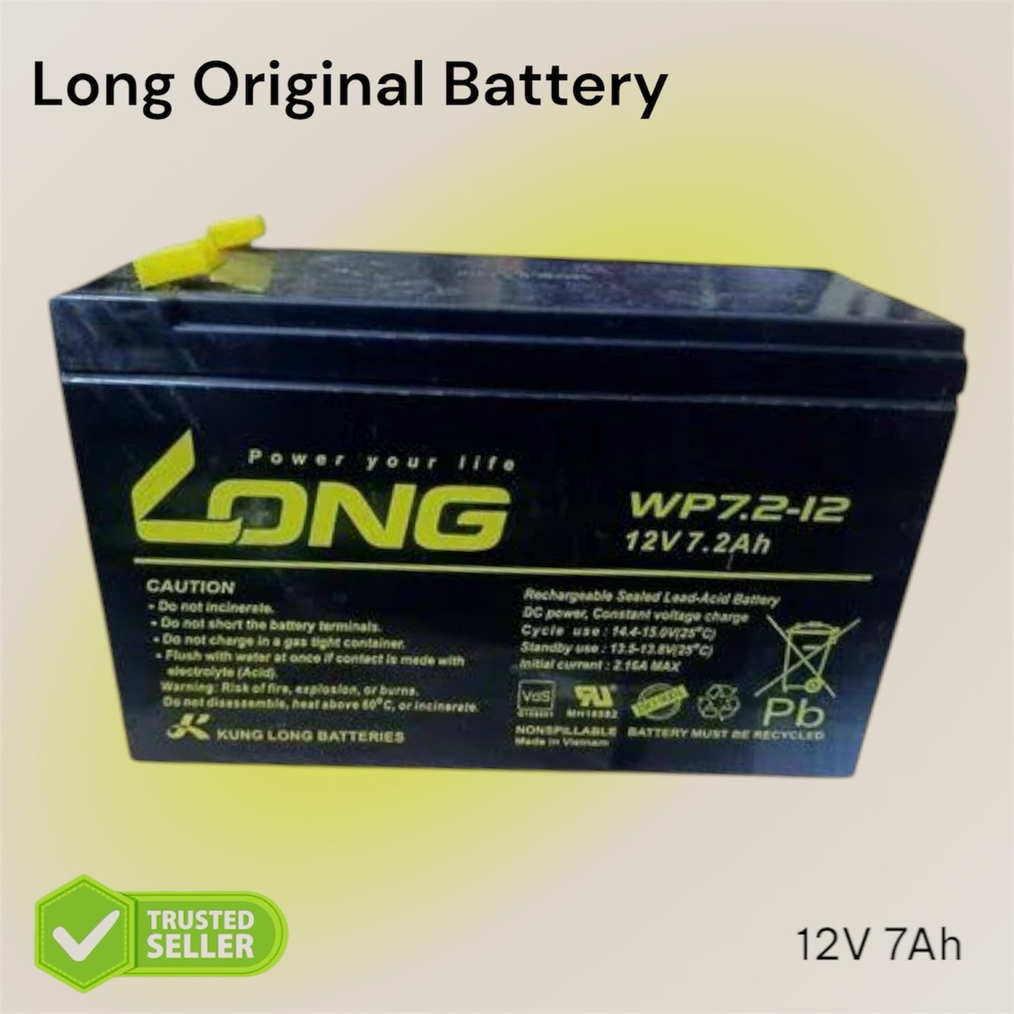 12V 7Ah battery - Long Original Battery 12V 7Ah - Dray Battery