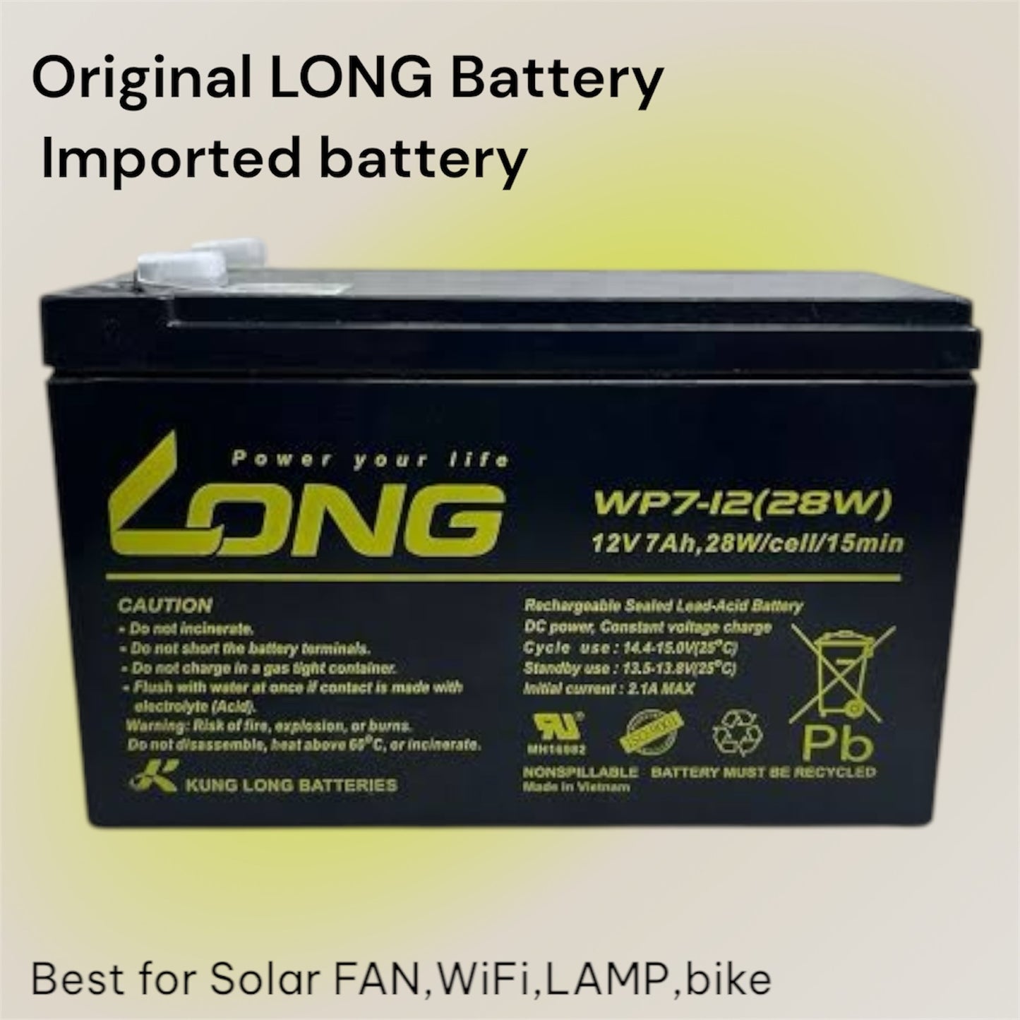 12V 7Ah battery - Long Original Battery 12V 7Ah - Dray Battery