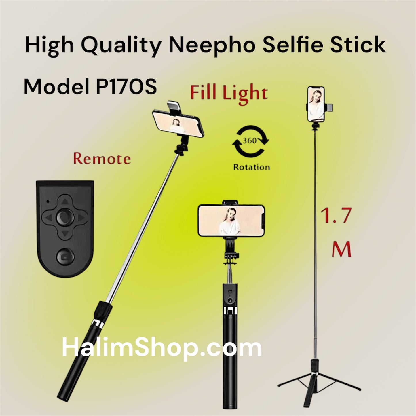 Neepho P170S Bluetooth Selfie Stick and tripod
