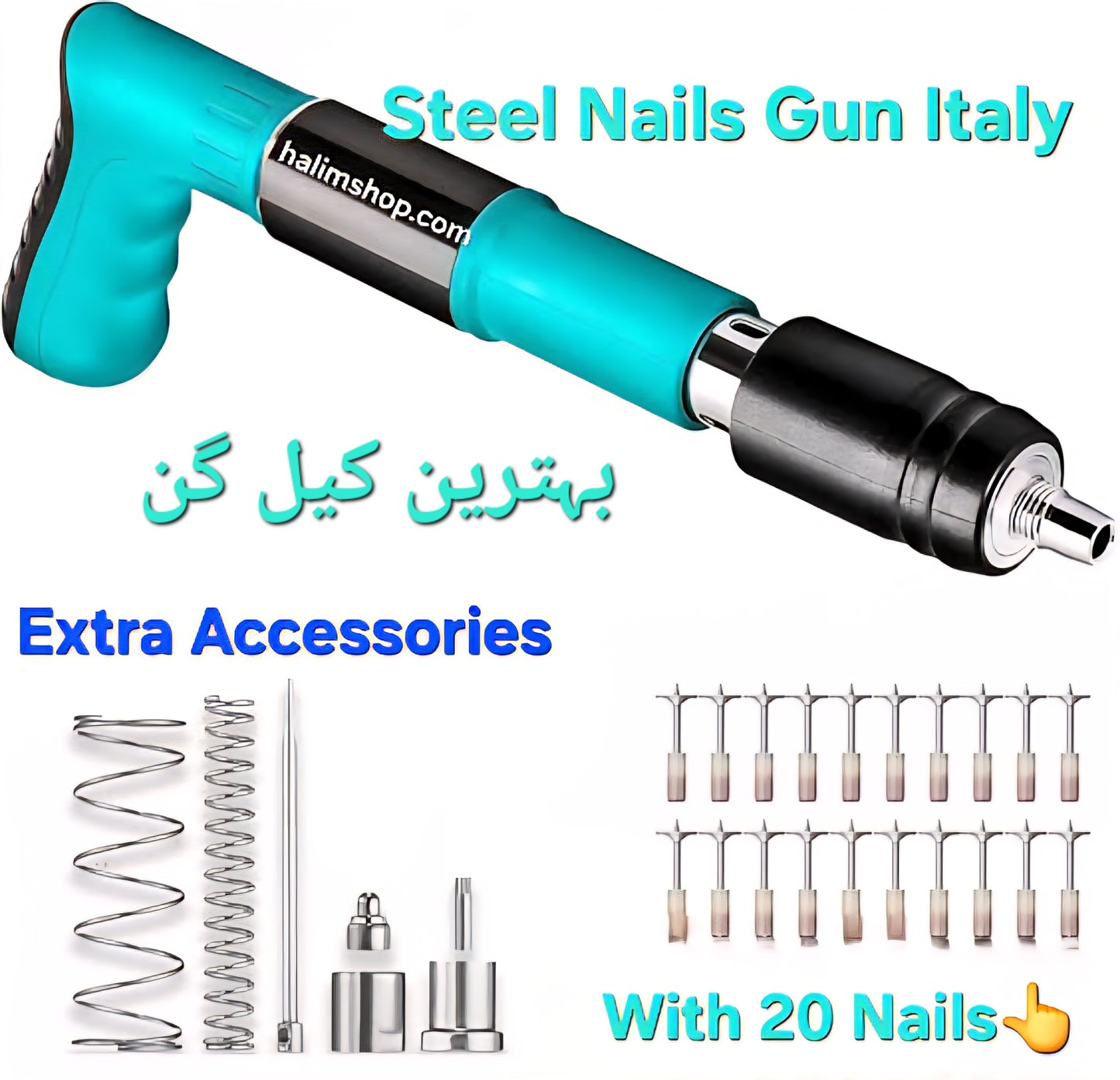 Steel Nail Gun for Concrete, Brick, Steel & Wood Planks with 20 Nails