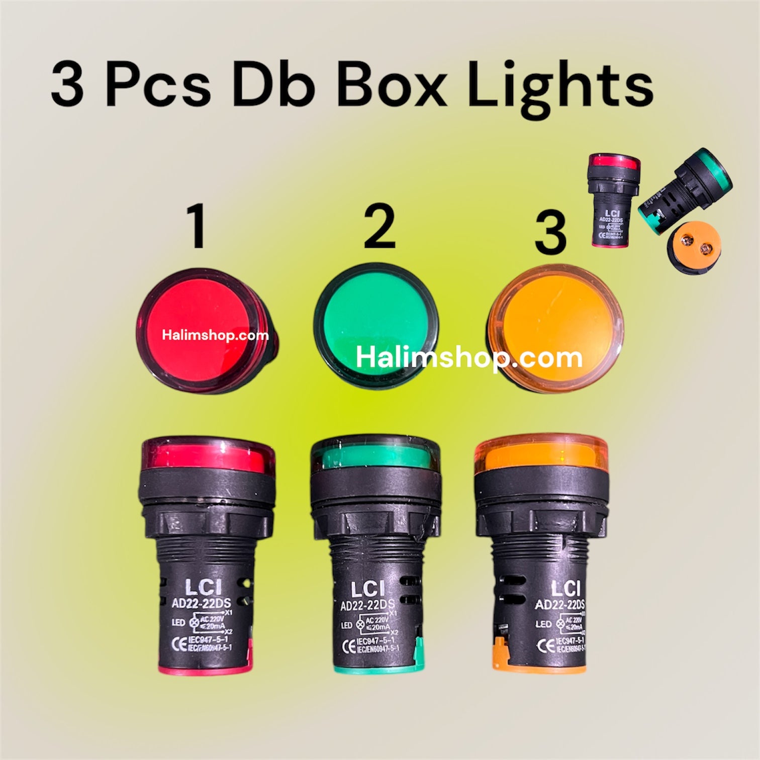D Box Light DB Box Lights 3pcs Red,Green,Yellow – Halim Electronic