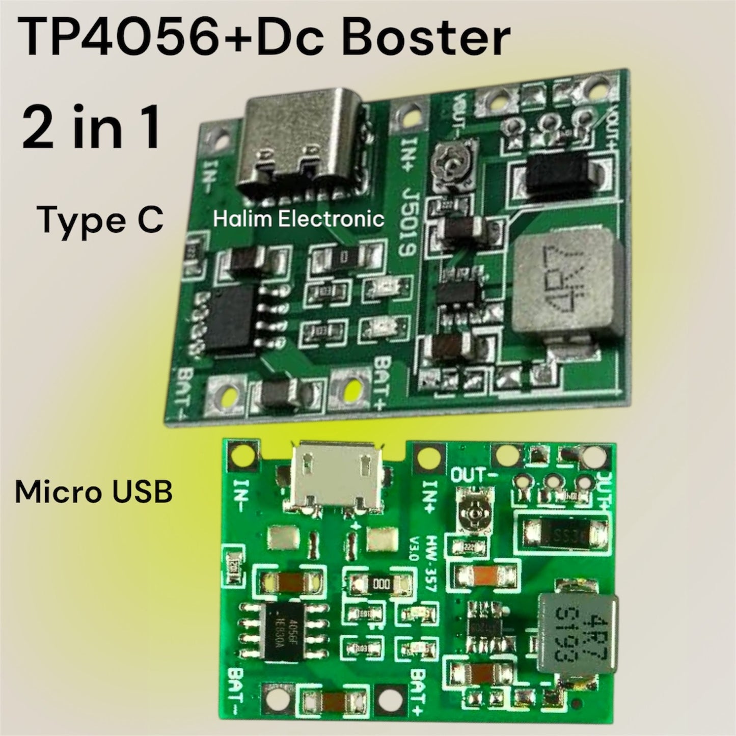 TP4056 18650 3.7V 4.2V Battery Charging Module with Integrated DC Boost Converter module - Type C and Micro Usb