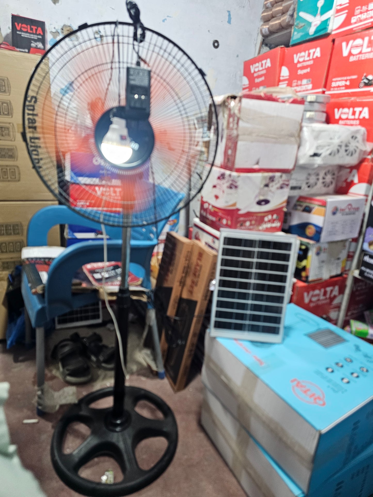 Solar Rechargeable fan QITAI Solar Rechargeable Fan – 5 in 1 Fan with LED Light