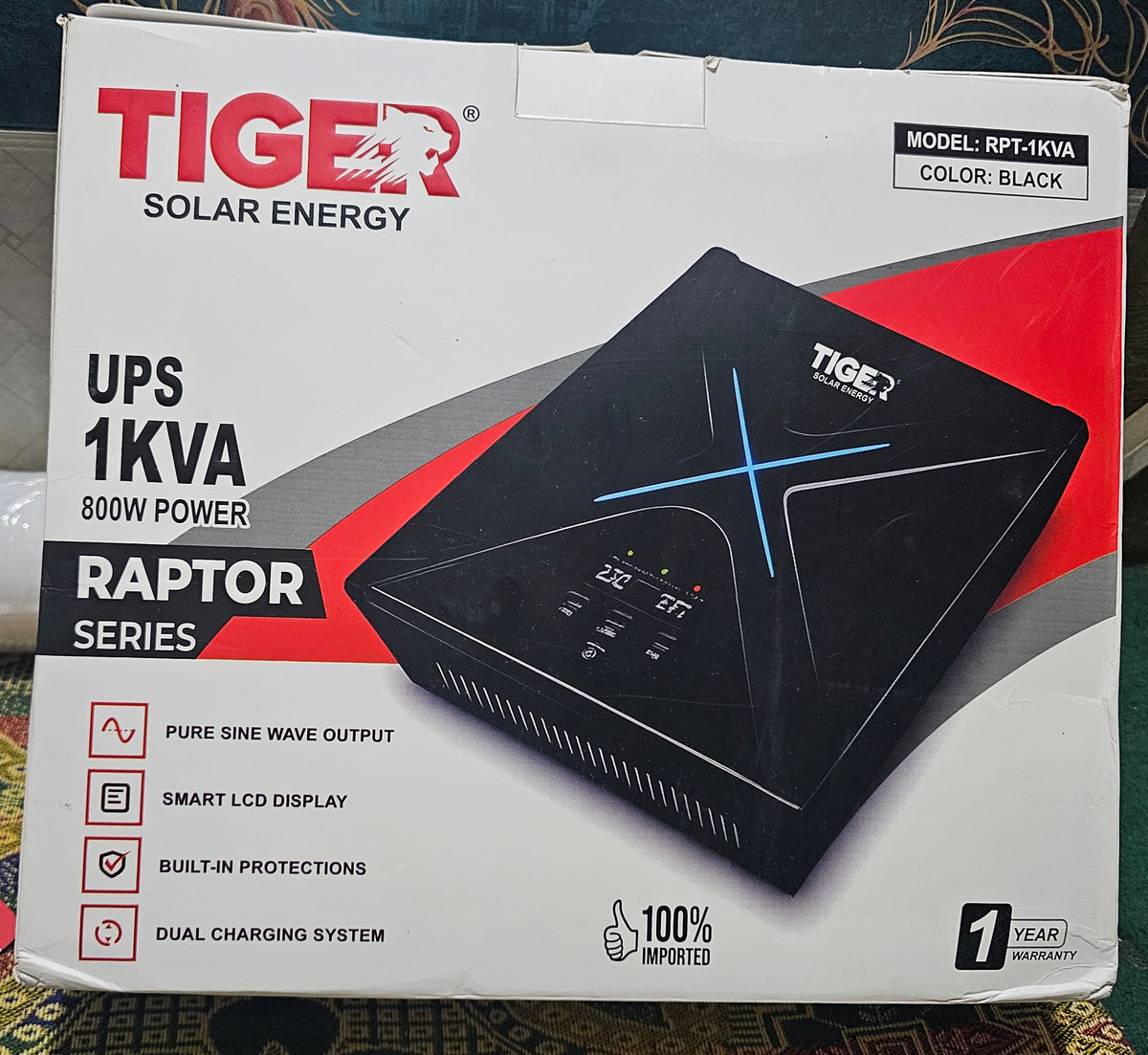 UPS 1KVA | Tiger Raptor 1KVA UPS | 800W Power | Pure Sine Wave | 1-Year Warranty