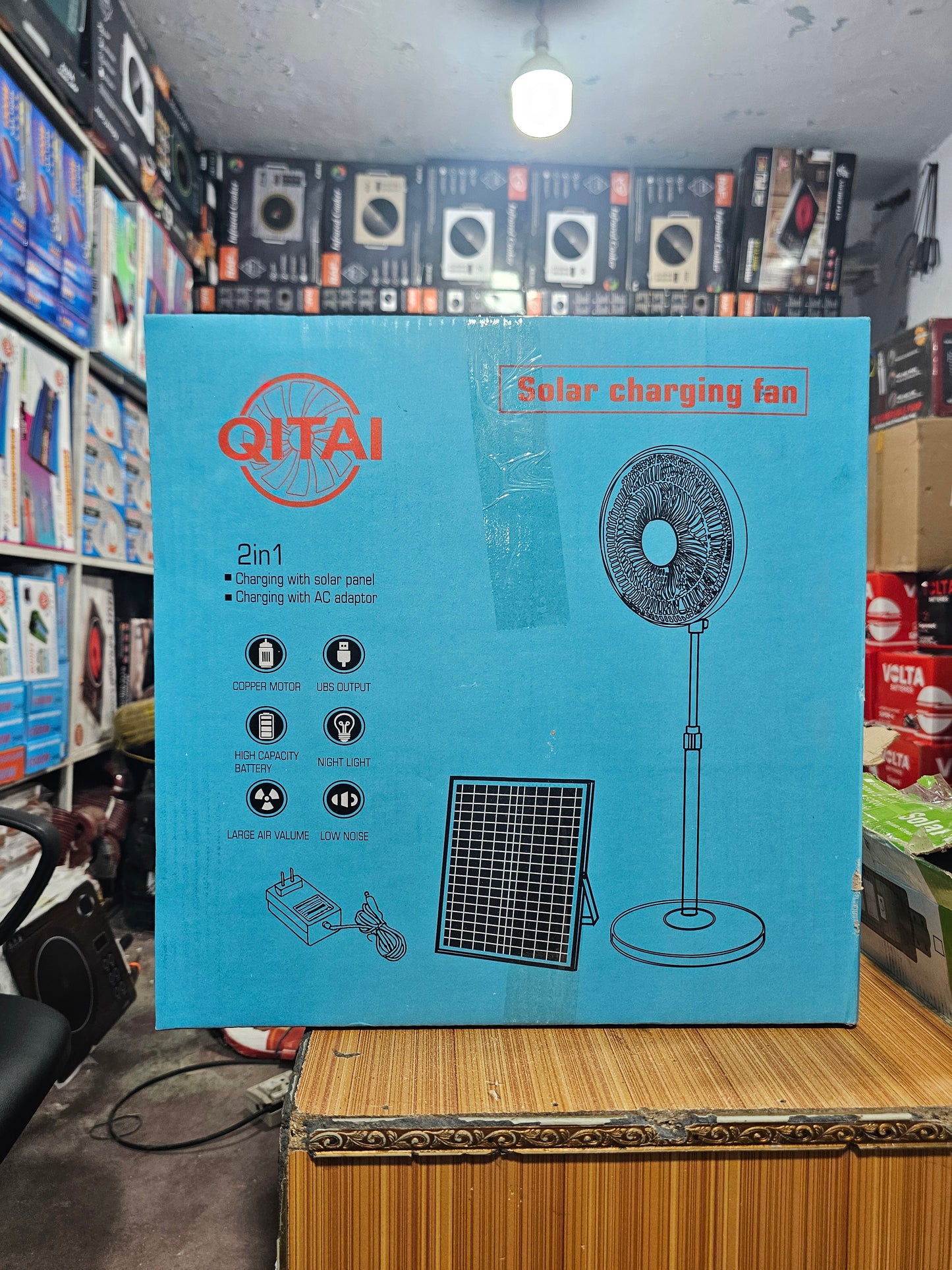 Solar Rechargeable fan QITAI Solar Rechargeable Fan – 5 in 1 Fan with LED Light