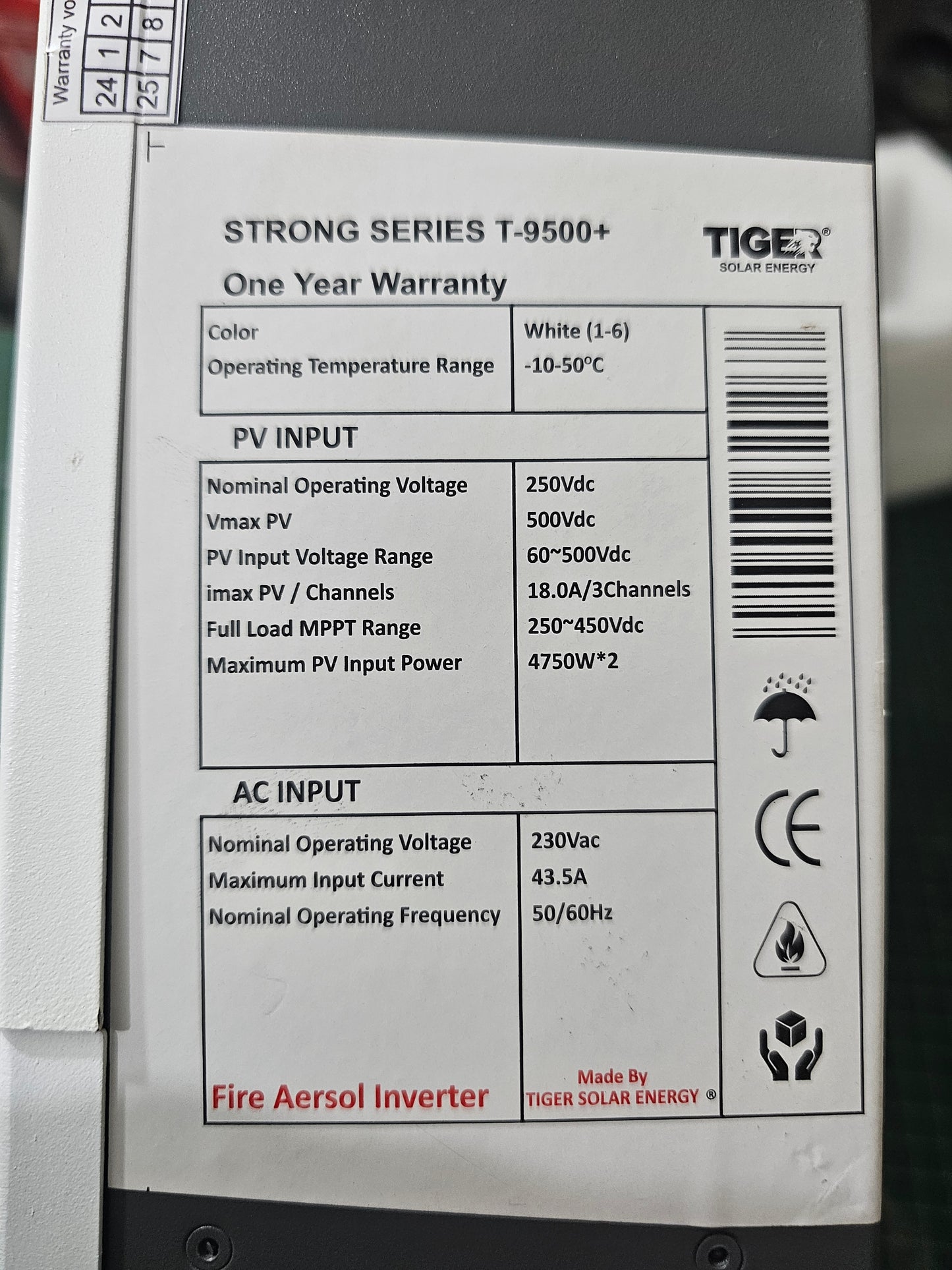 Tiger T9500+ Pv Inverter  6.2Kw