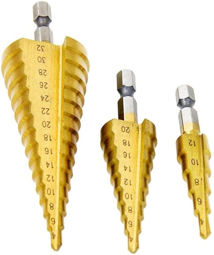 3 Piece HSS Steel Step Cone Drill Bit Set Hole Cutter 4-12/20/32mm