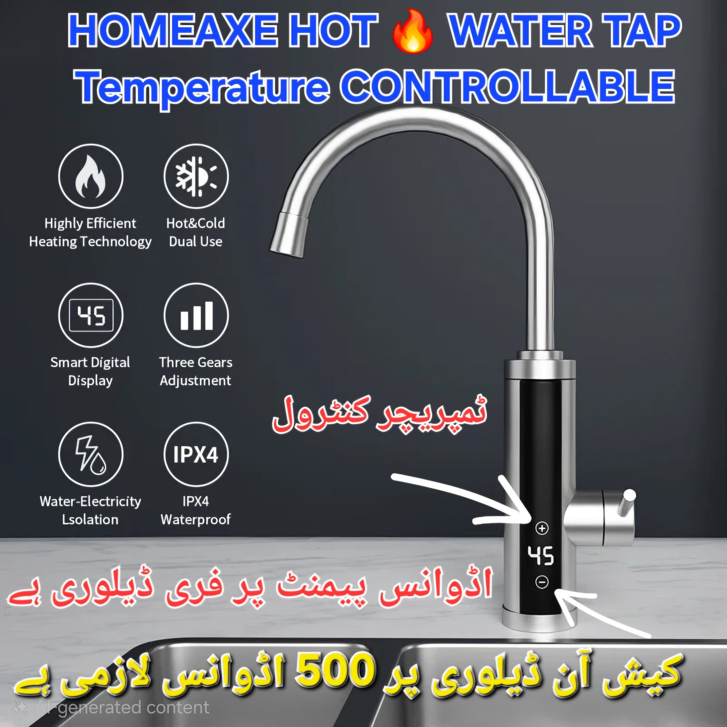 Homeaxe Instant Electric Water Heating Tap with Digital Temperature Control
